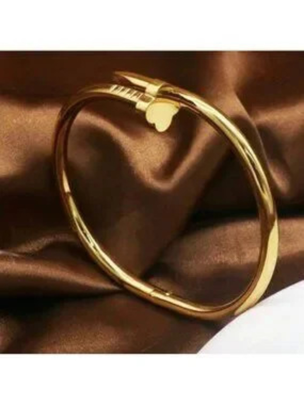 Gold Plated Stainless Steel Nail Bangle Bracelet | Clover Detail